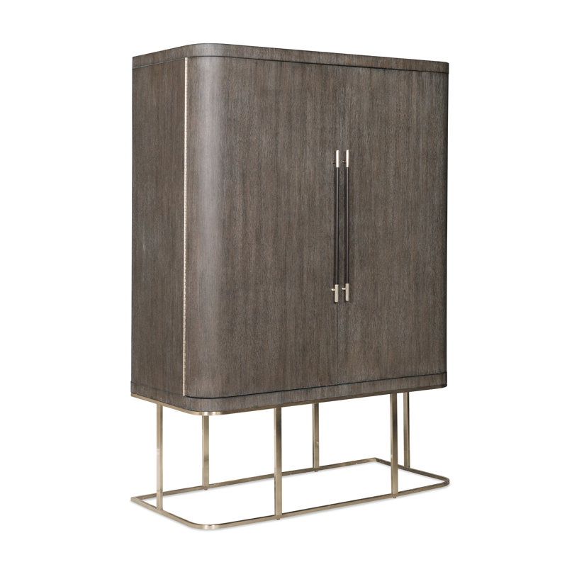 Mink Brown Oak Veneer 2-Door Armoire with Mirror