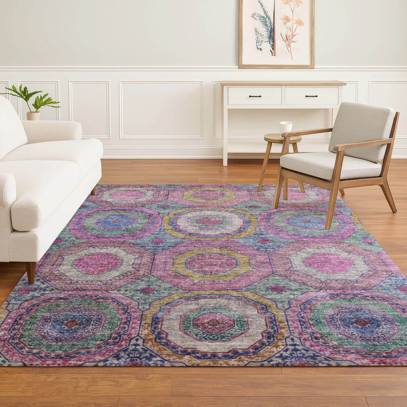 Premium Machine Washable Mayfield AMF2049 Panel Rug, Pink, 2'6" x 3'10"