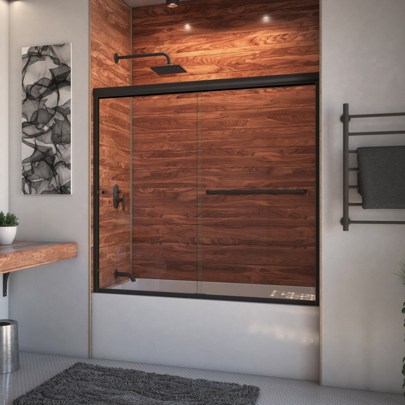Ete - W x 57.375'' H Bypass Door Frameless Tub Door with, Anodized Oil Rubbed Bronze, Left Opening
