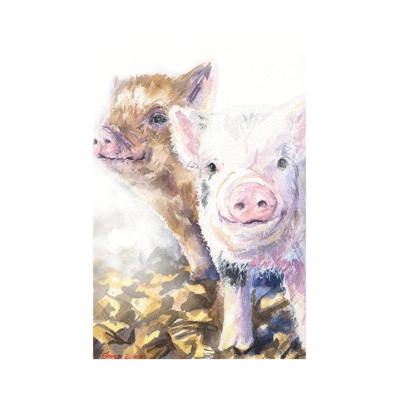 Pig Friends by George Dyachenko - Painting on Canvas, Wrapped Canvas, 152.4cm H x 101.6cm W x 3.81cm D