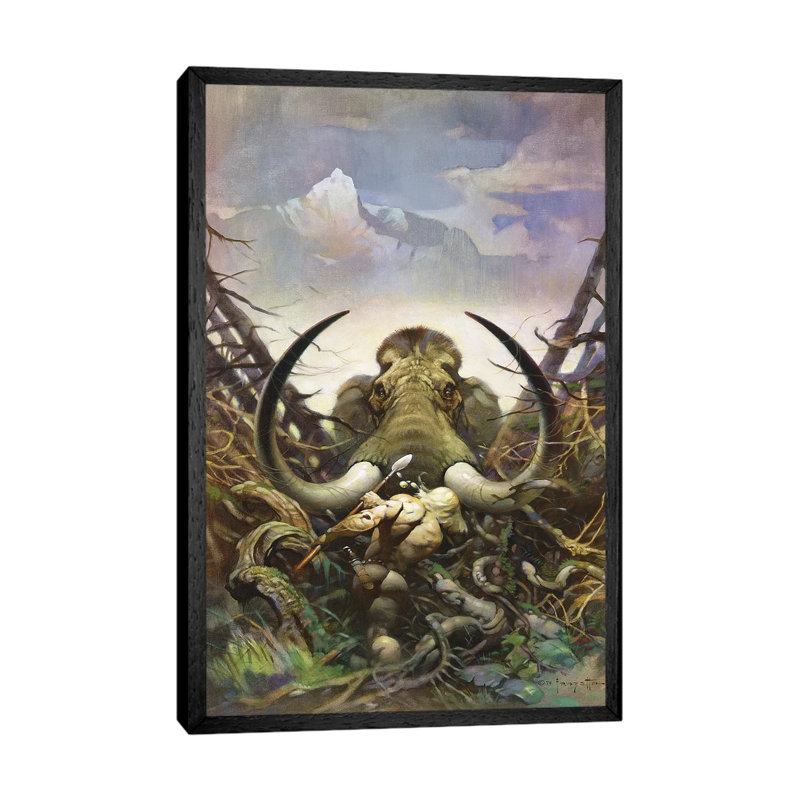 The Mammoth by Frank Frazetta - Painting on Canvas, 101.6 cm H x 66.04 cm W, Black Framed