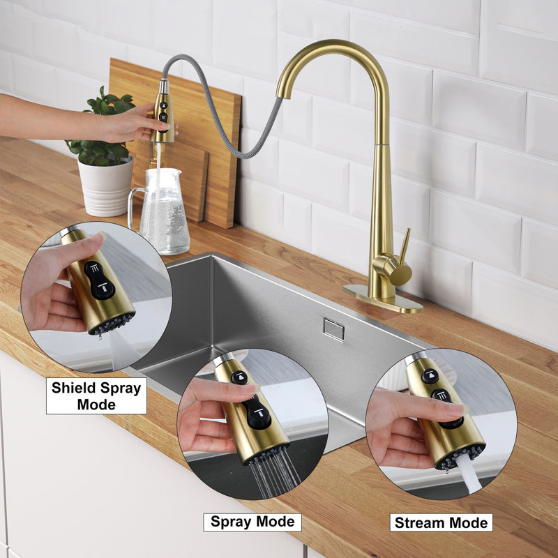 Pull Down Single Handle Kitchen Faucet, Brushed Gold