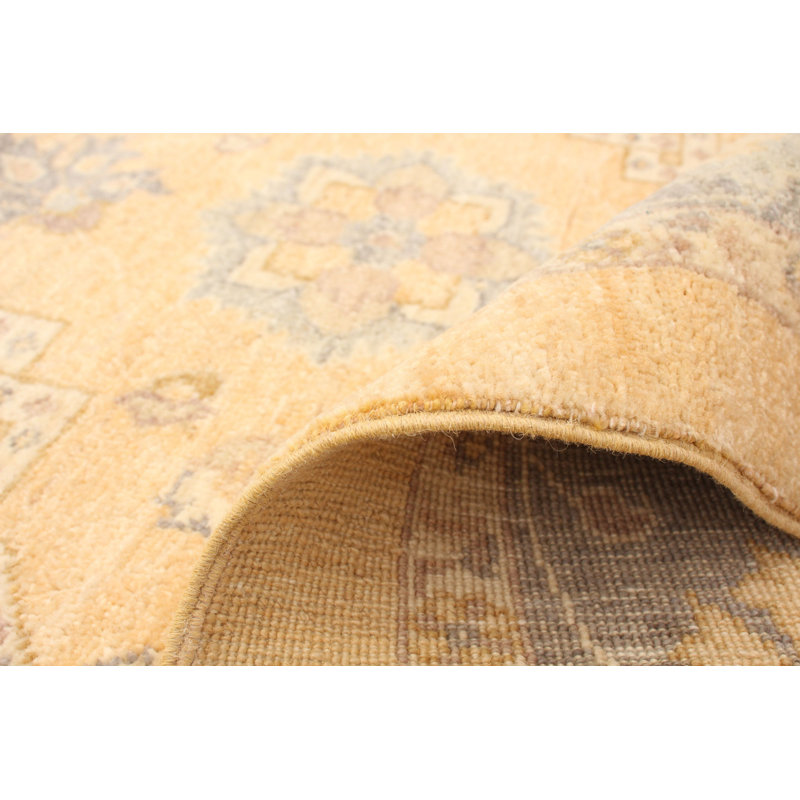 Tapis décoratif beige en laine noué à la main de conception unique 6 pi x 9 pi 2 po noué à la main New Age