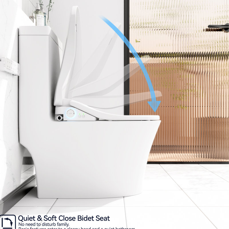 Siège de bidet de toilette intelligent à bouton latéral - chauffant, nettoyage automatique des buses, réglages de l'eau réglables, fermeture silencieuse, couvercle automatique, option d'hygiène améliorée Nettoyage, revêtement, fonctionnement du couvercle