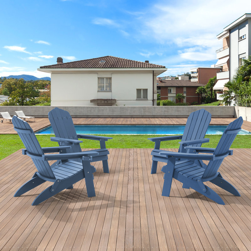 Atiah Ensemble de 4 chaises Adirondack pliantes, chaises de patio en plastique PEHD toutes saisons pour terrasse et jardin