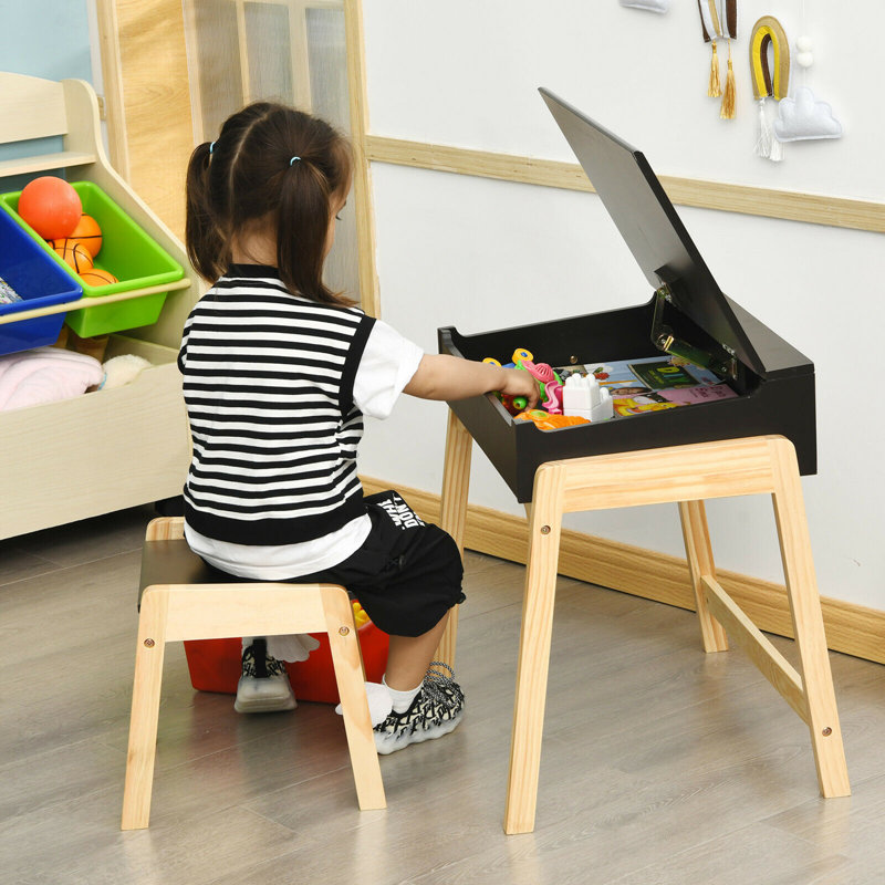 Ensemble 2 pièces de table de jeu et de chaises pour enfants, Naturel / noir