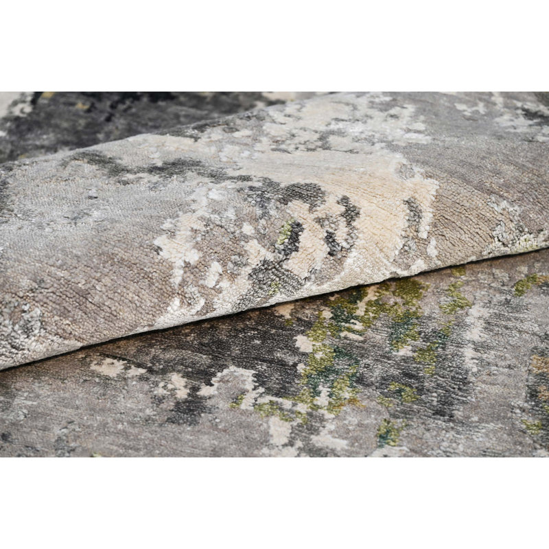 Abstract Area Rug in Black/Gray/Green/Brown, Round 8' x 8'