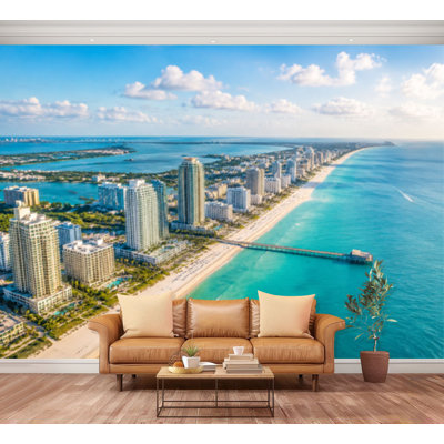 Papier peint adhésif peler et coller Clearwater Beach photo aérienne célèbre complexe de papier autocollant mural amovible pour salon H 100 po x l 144 po