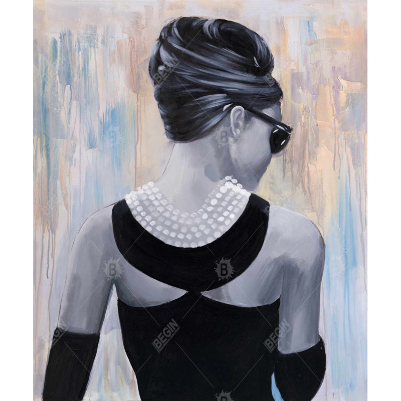 Audrey Hepburn, art sur toile noir - Élégante pièce de décoration intérieure