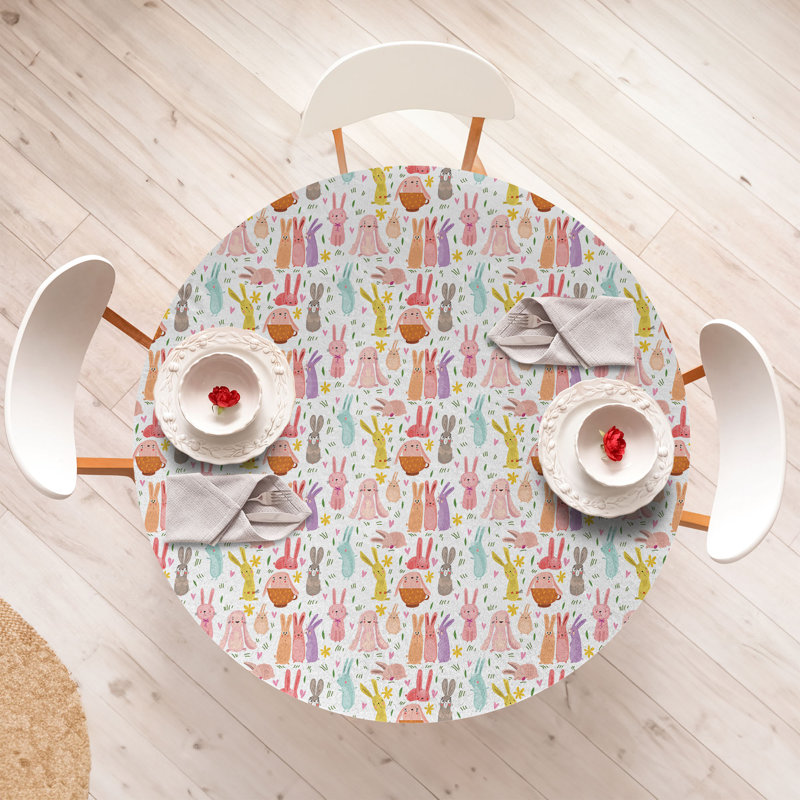 East Urban Home Bunny Fitted Round TableclothMulticolor 79471, 51.97" Round