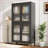 Cabinets, Traditional Black Steel Storage Cabinet with 4 Glass Doors, Adjustable Shelves - 31.5"W x 12.6"D x 59"H | Traditional | Kitchen