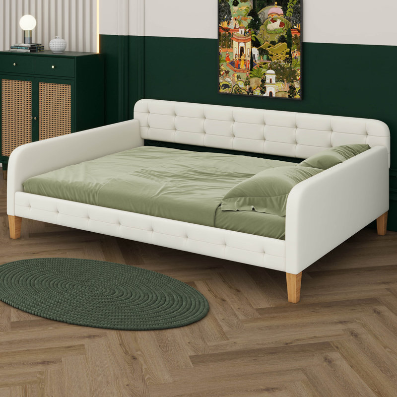 Upholstered Daybed With 4 Support Legs, Full, White