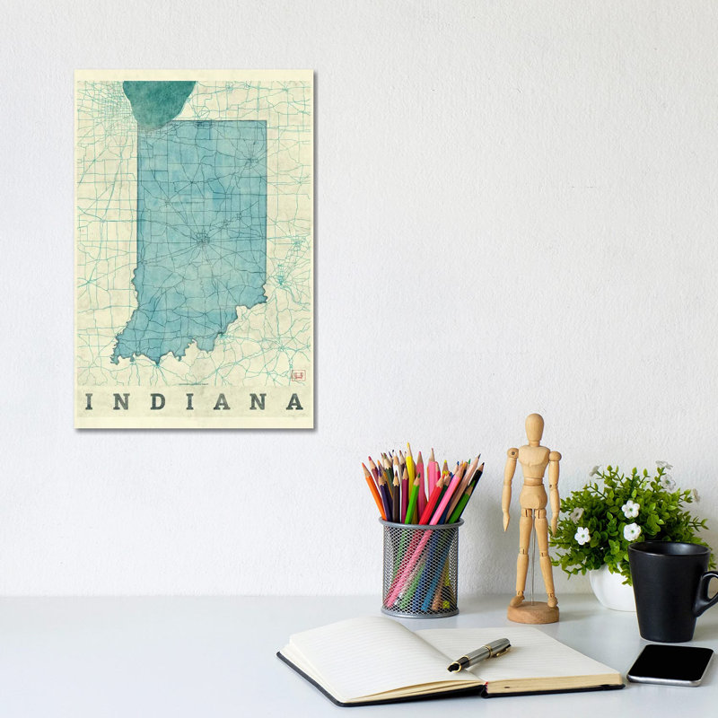 Indiana Map by Hubert Roguski - Wrapped Canvas Print, 20.32 cm H x 30.48 cm W