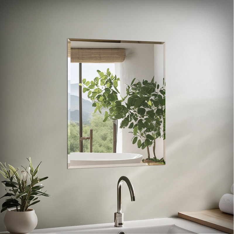 Flush Mount Frameless Beveled Wall Rectangle Mirror | Mount Landscape or Portrait, 24" H x 19.5" W
