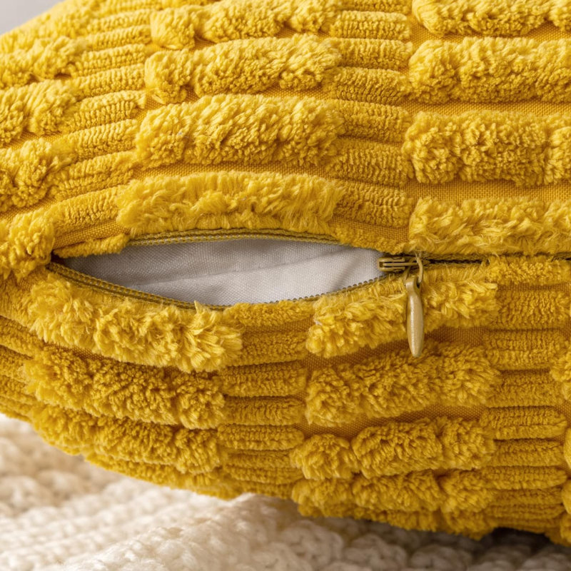 Paquet de 2 housses de coussin décoratif en velours côtelé 20 x 20 pouces Boho, 20 po x 20 po, Jaune moutarde