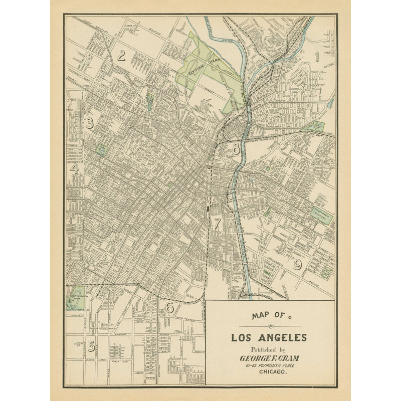 Carte de Los Angeles - reproduction sur toile tendue, H 16 po x l 12 po