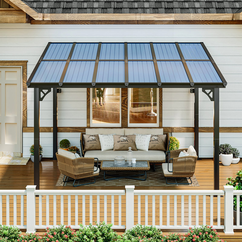 12 pi. L 10 pi. D Pergola d'extérieur en métal avec abri de jardin pour terrasse et toit incliné, 12 Ft. W x 10 Ft. D