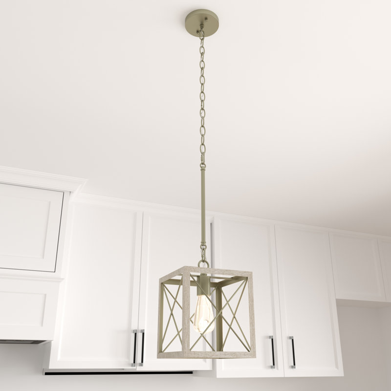Luminaire suspendu de style lanterne carré / rectangulaire à 1 lumière certifié UL, Frêne français