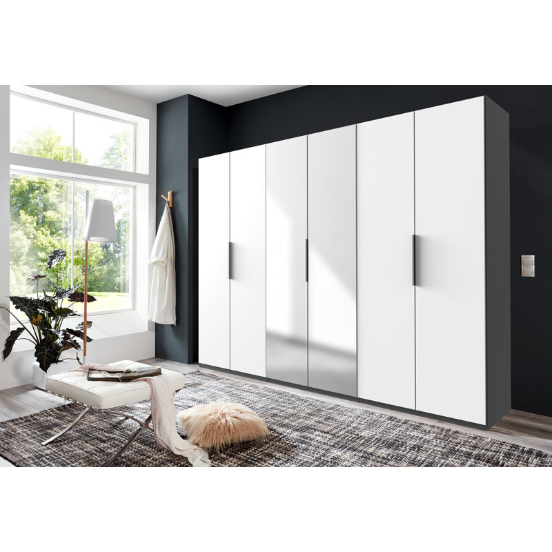 Guardino 6 Door Wardrobe, 216cm H x 300cm W x 58cm D, White/Graphite