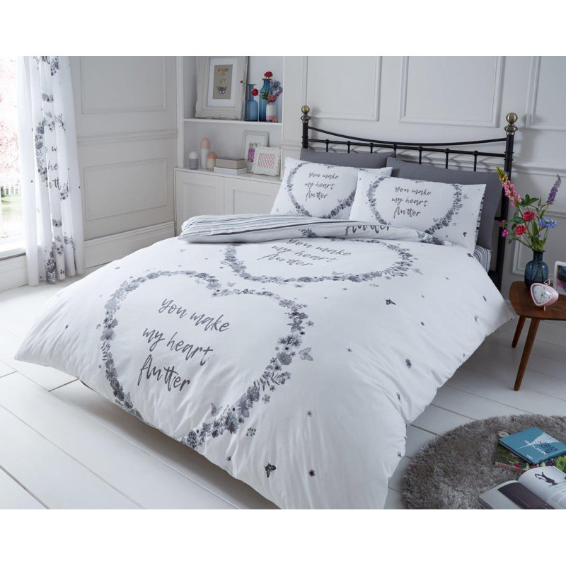 Pinero Floral Duvet Cover Set with Pillowcases Included, Double Duvet Cover + 2 Standard Pillowcases, Grey