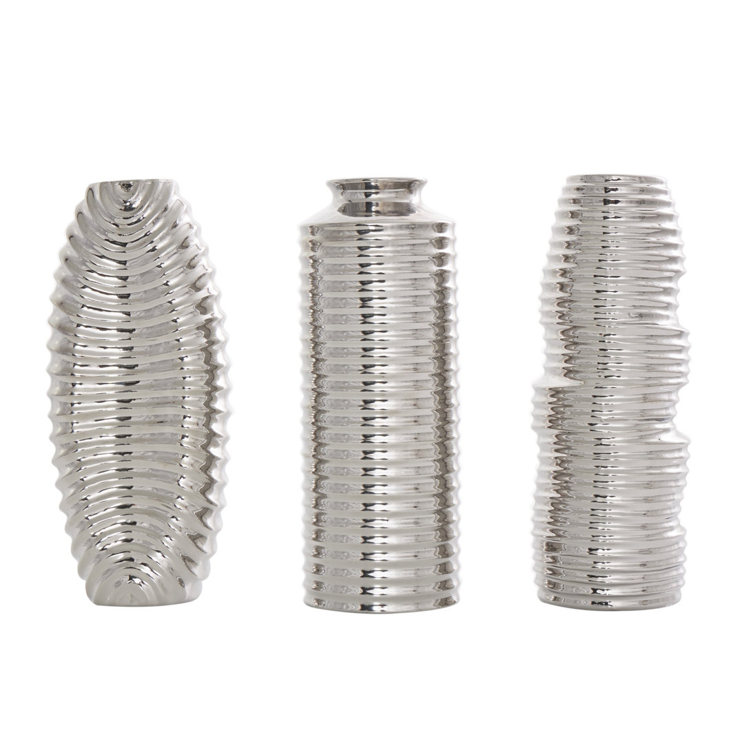 Elleigh Ceramic Dimensional Ribbed Decorative Vase with Varying Shapes Set Wrought Studio™ 