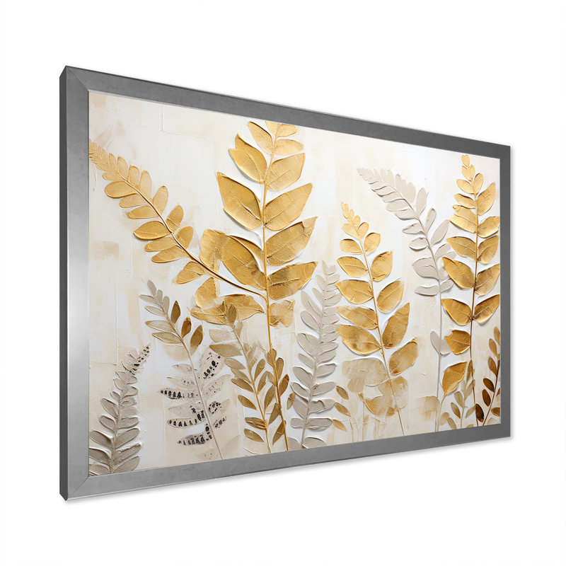 " Golden Ferns Silent Gracefulness III ", 30'' H x 40'' W, Silver Single Picture Framed