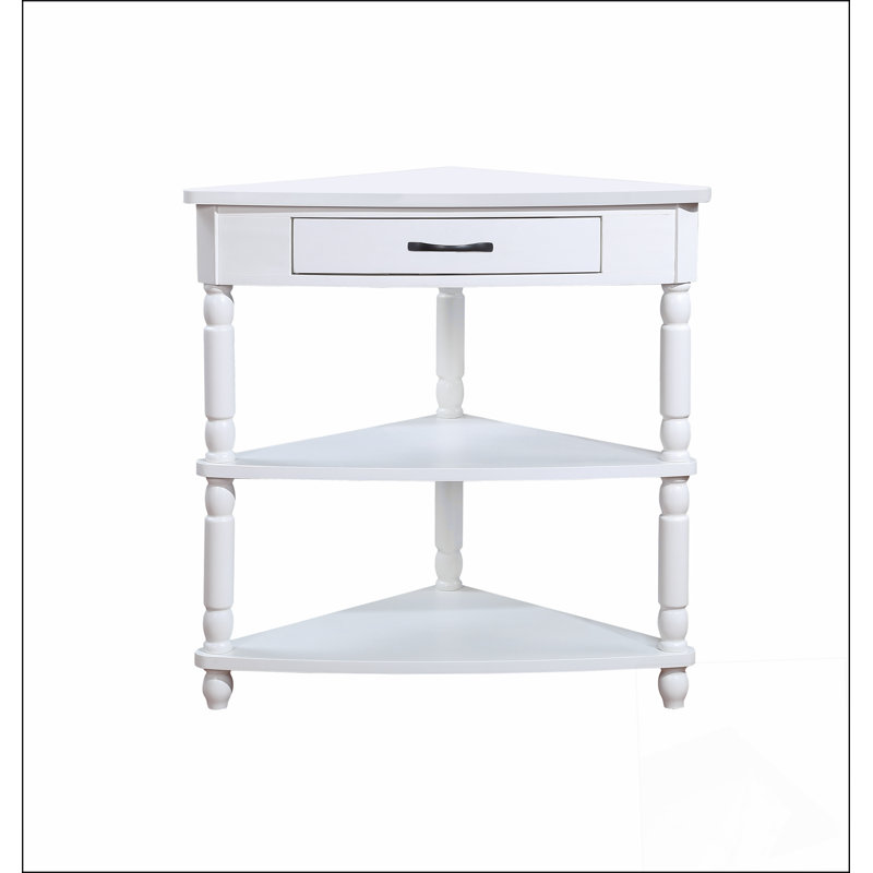 33.8'' Small Triangle Corner Table, Wood Corner Side Table for Small Spaces/ Living Room, 3 Tier End Corner Table with Solid Wood Legs