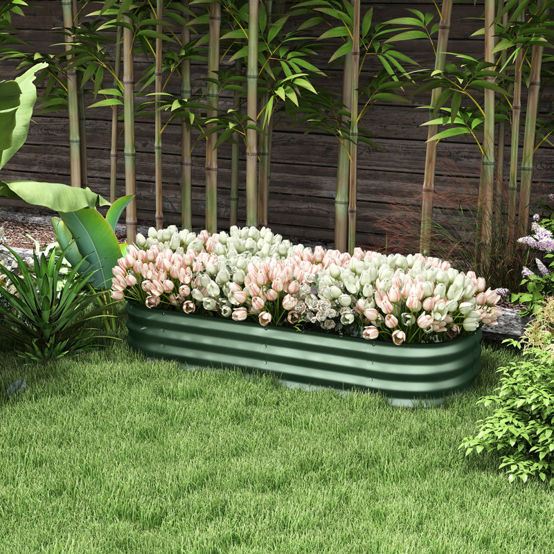 Lit de jardin surélevé galvanisé - 4,9 pi x 2 pi 1 po, jardinière en métal avec rebord, plante surélevée pour la culture de fleurs, d'herbes et de légumes