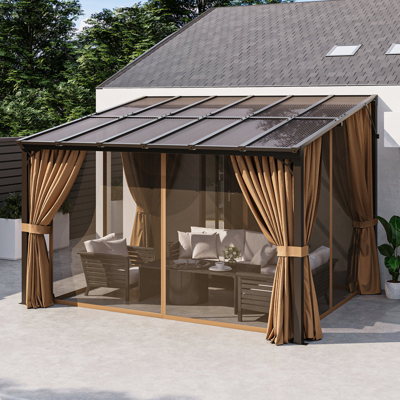 12 Ft. W X 10 Ft. D Outdoor Pergola With Canopy & Curtains, 12 Ft. W x 10 Ft. D