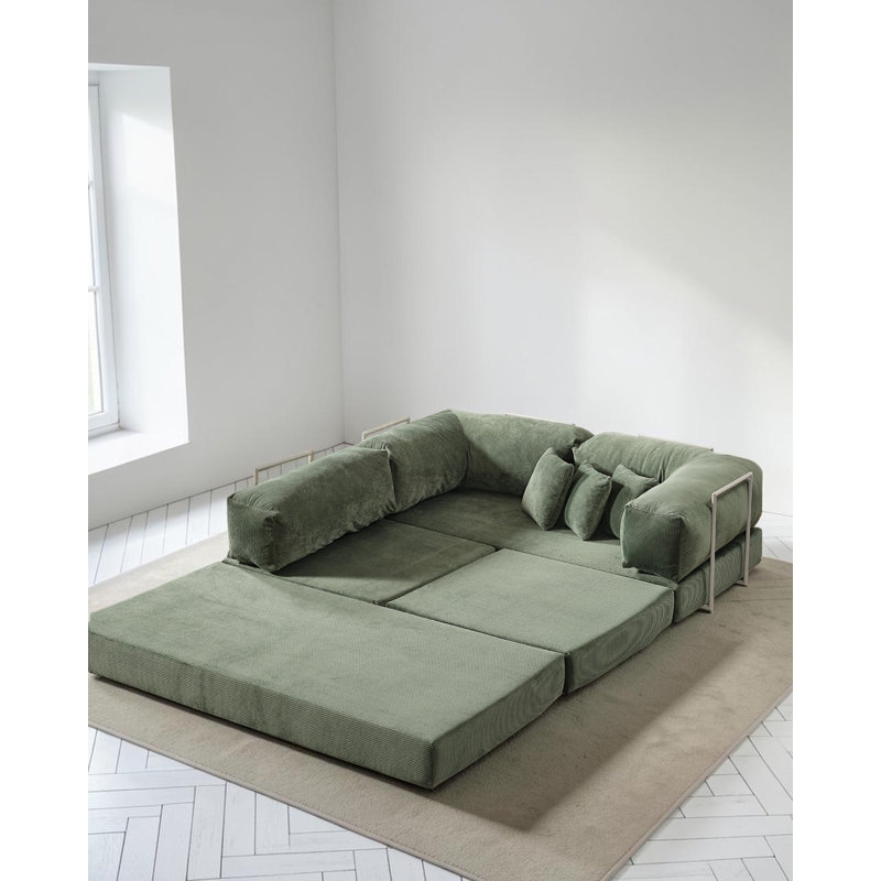 Canapé modulaire en L en velours vert, Vert