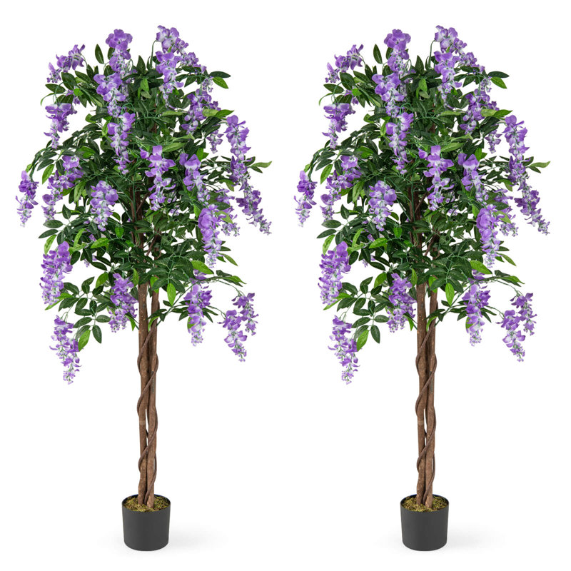2 pièces ficus artificiel de 5,5 pi de hauteur en fausse plante de glycine en pot de pépinière, Mauve