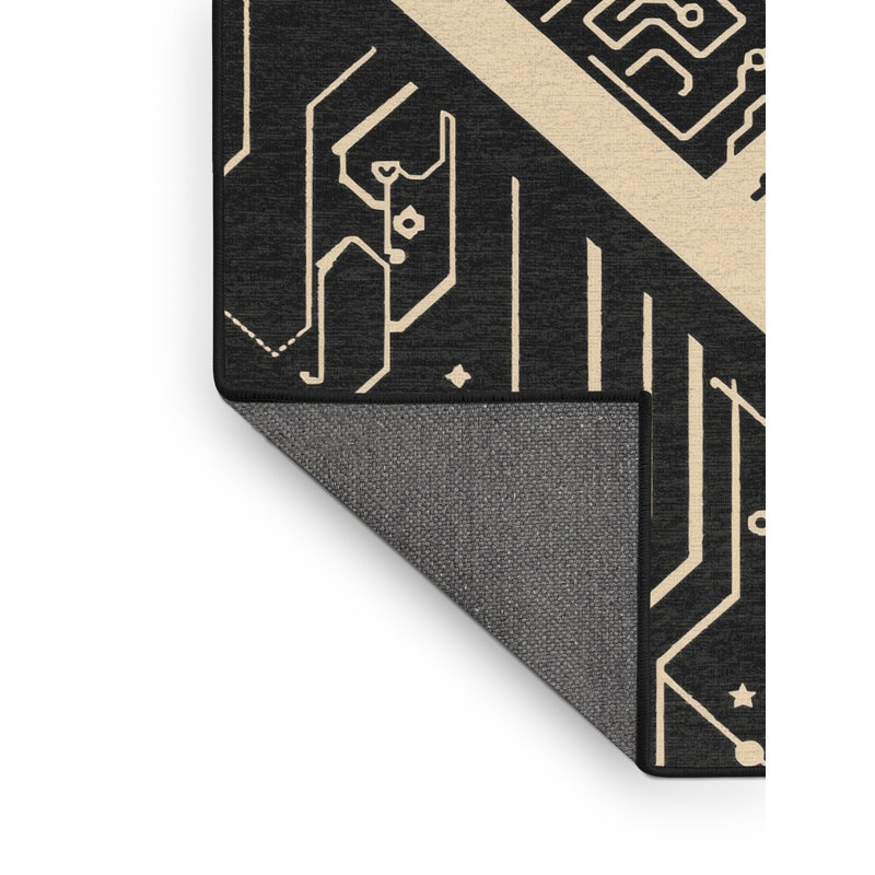 Soft Plush Montauk Eight Bit Console Retro Geometric Area Rug in Black – Black Binding, 2x4
