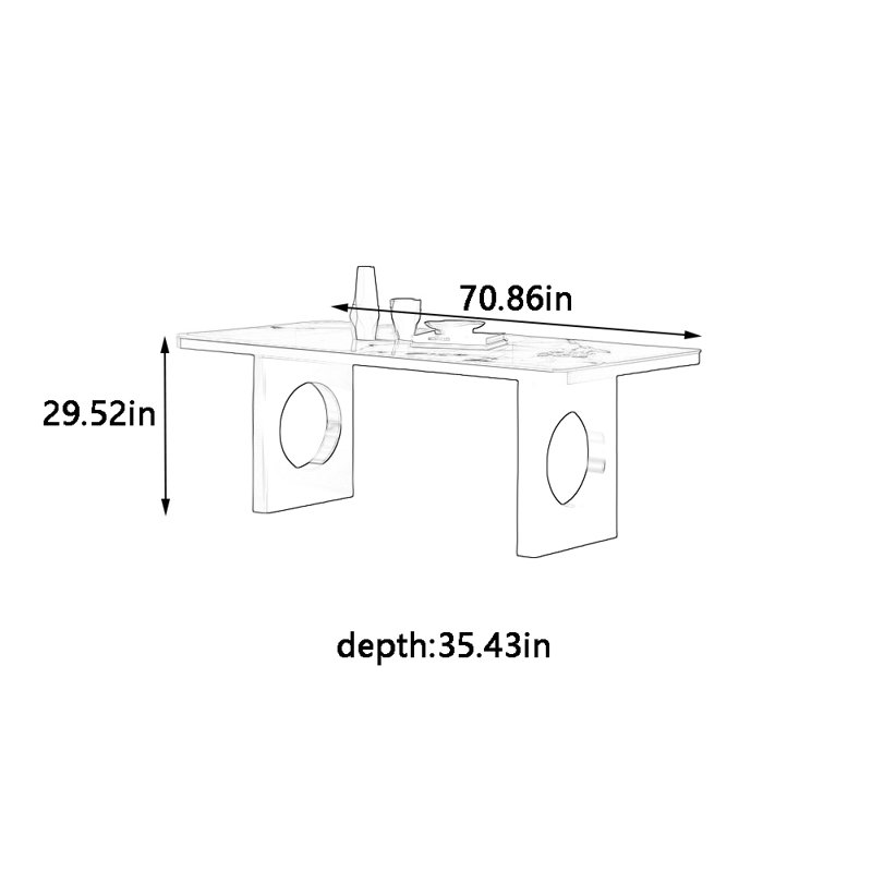 High quality rock slab rectangular dining table, 29.52"H x 70.86"L x 35.43"W 