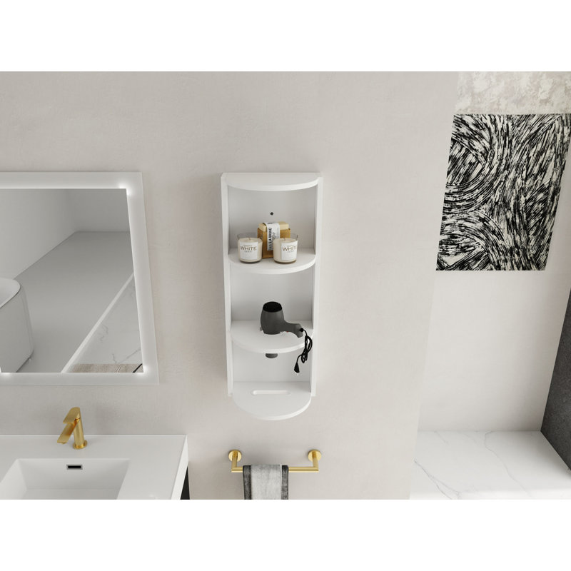 12" Bathroom Wall-Mounted Storage Rack, Float Mounting Design, Glossy White