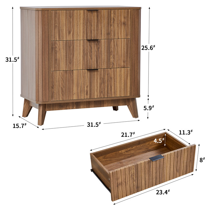 31.5" Fluted 3-Drawer Dresser
