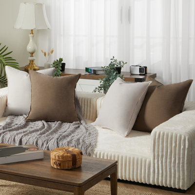 Ensemble de 4 housses de coussins décoratifs en lin 18 po x 18 po, housse de coussin décorative bohème naturelle pour canapé-lit, 2 kaki / 2 café, 2 kaki / 1 blanc / 1 café, 4 kaki