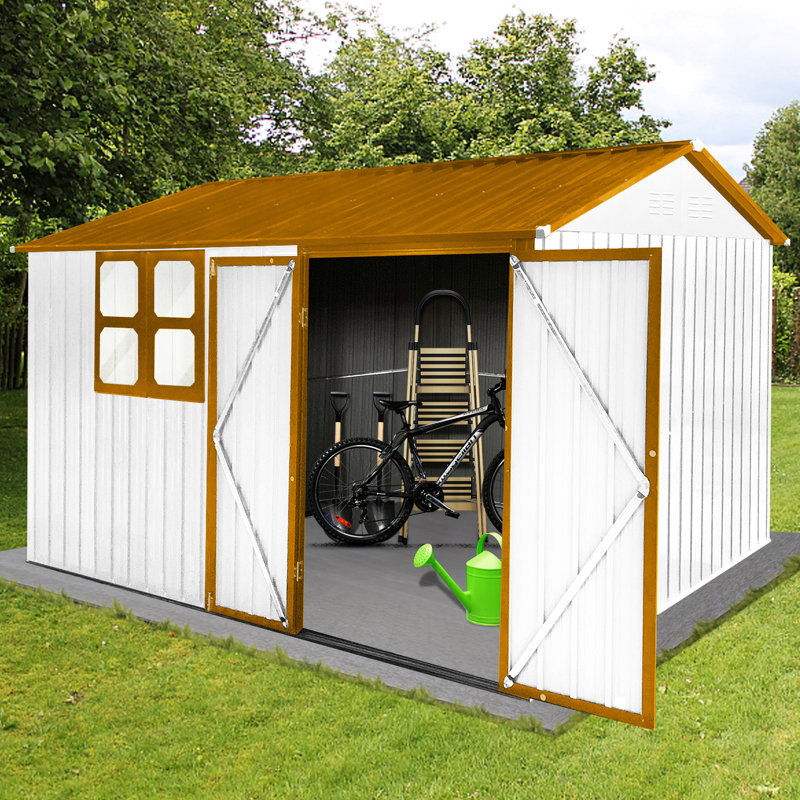 Remise de rangement en métal 10 pi 8 po, porte imperméable, verrouillable et fenêtre de ventilation étincelante d'extérieur 10 pi x 8 pi, avec finition brillante