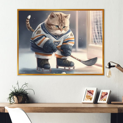 Dessin animé «Hocket Cat on Ice Rink I», impression sur toile