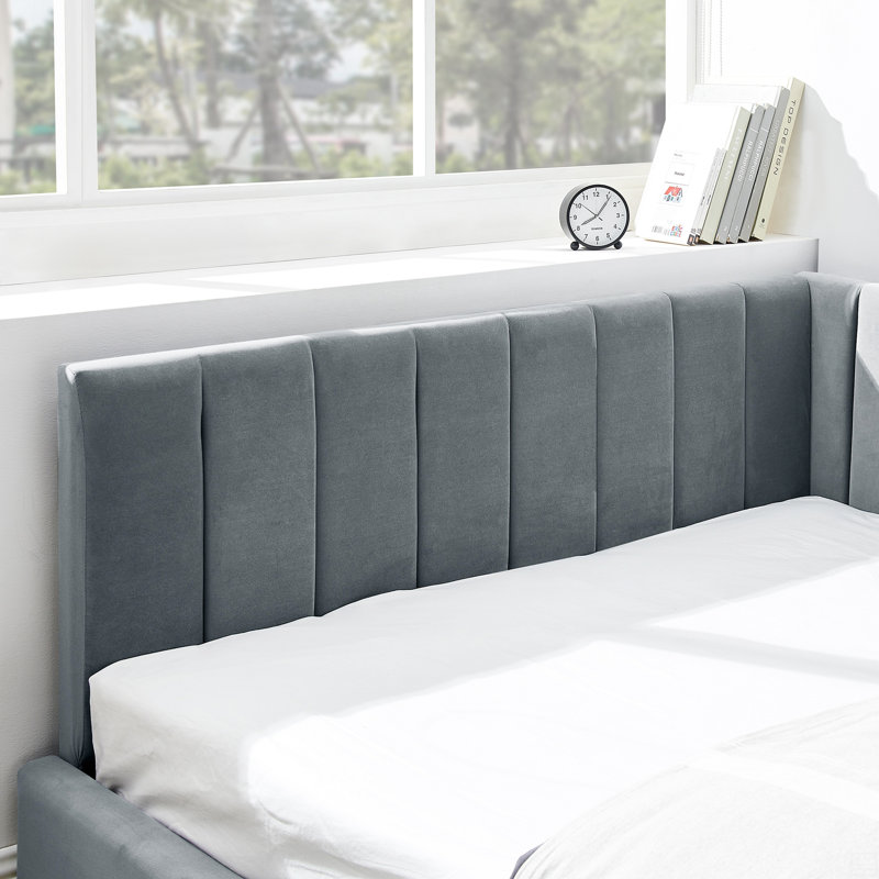 Full Size Upholstered Tufted Bed Frame, Sofa Bed Frame With Comfortable Backrest And Armrests,Full Size Bed For Bedroom, Living Room,Velvet