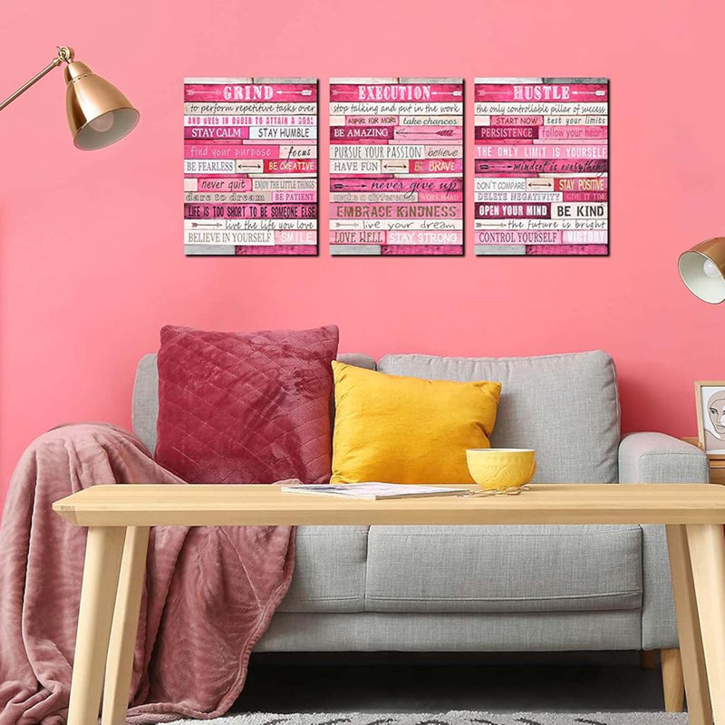 3 Piece Wrapped Canvas Print, Pink