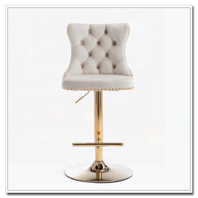 Tabourets de bar pivotants en velours à hauteur de siège réglable, Doré, Beige