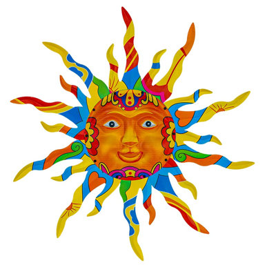 Wall Art Colorful Outdoor Sun Wall Art For Patio Home Garden Sun Face Sculptures & Statues