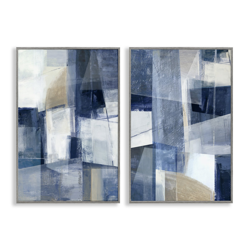  «Blue & Neutral Geometrics», ensemble de 2 estampes numériques par Hannah Dawson, H 24 po x l 16 po