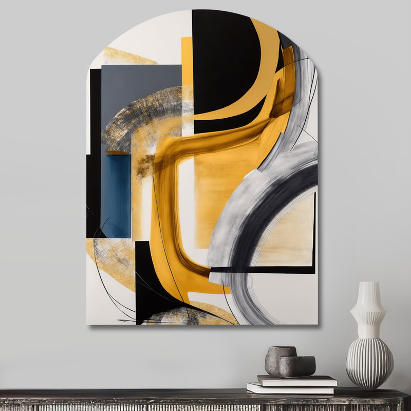 Glam doré et noir Expression IV - spirales abstraites asymétriques, art mural en métal, H 34 po x l 25 po