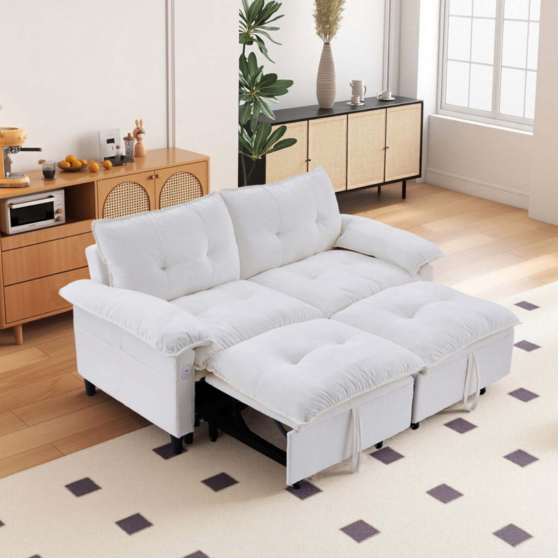 Canapé-lit gigogne en velours blanc avec matelas