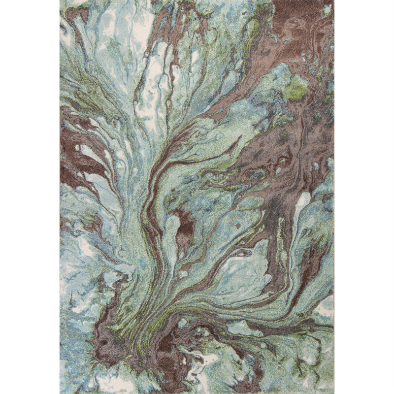 Illusions Abstract Area Rug, Rectangle 3'3" x 4'11", Seafoam