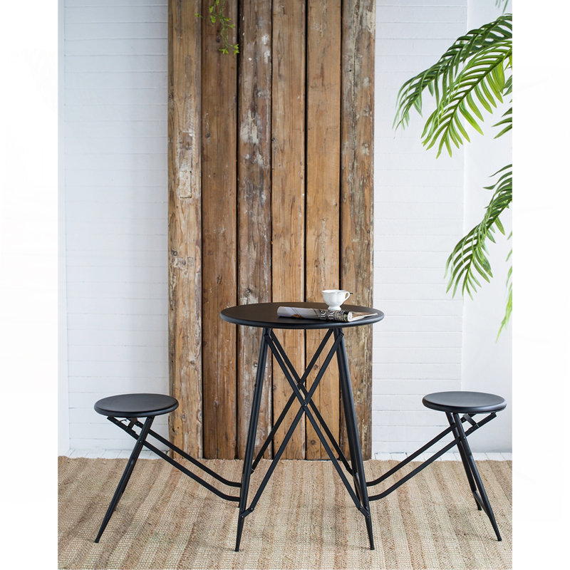 60.83X24x32.3" Black Stowable Side Table And Two Seats