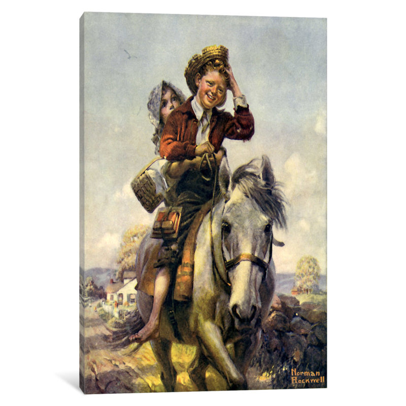 «Off to School» par Norman Rockwell, reproduction d'art sur toile tendue, H 26 po x l 18 po x P 1,5 po