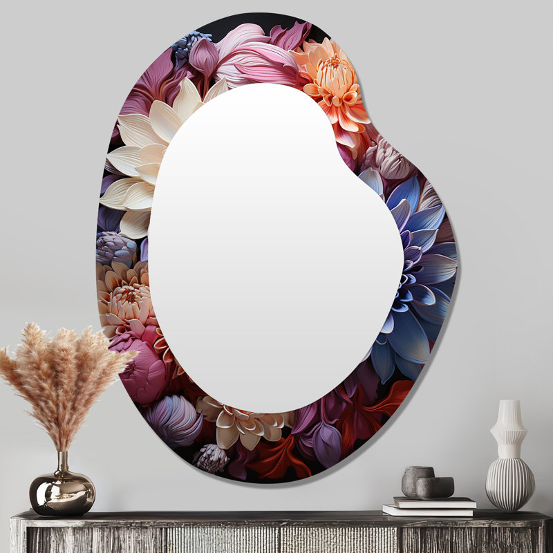 Nash Enchanted Visions Mums Florals - Miroir de forme unique, miroir mural décoratif asymétrique traditionnel, impression sur métal