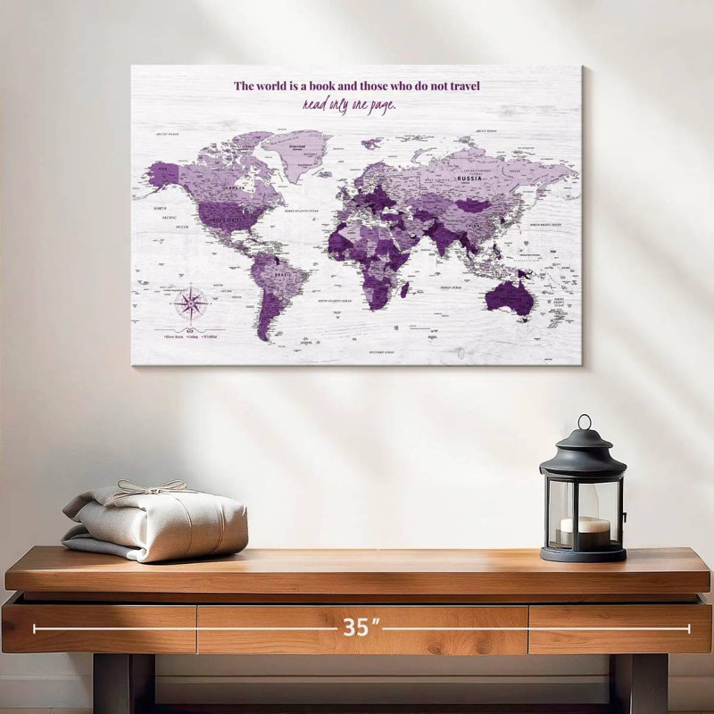 World's A Book I Push Pin World Amrico, H 16 po x l 24 po